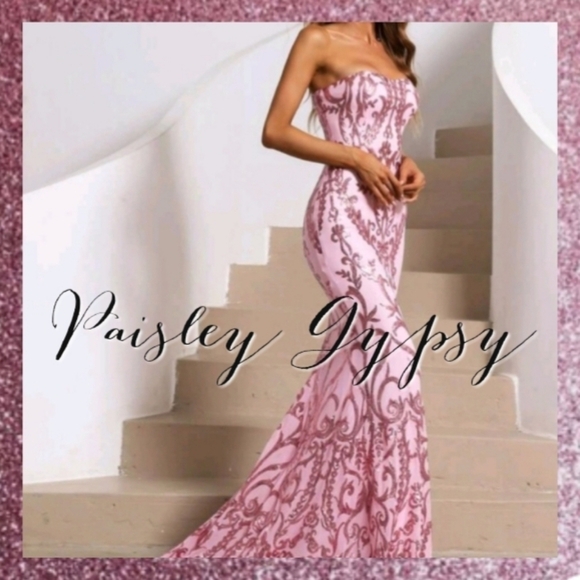 PINK MERMAID FLORAL EMBROIDERED PREMIUM BRAND AND QUALITY DRESS - Picture 11 of 16